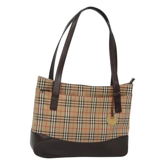 BURBERRY Nova Check Tote Bag Canvas Beige Gold Auth 125661 - Picture 1 of 16